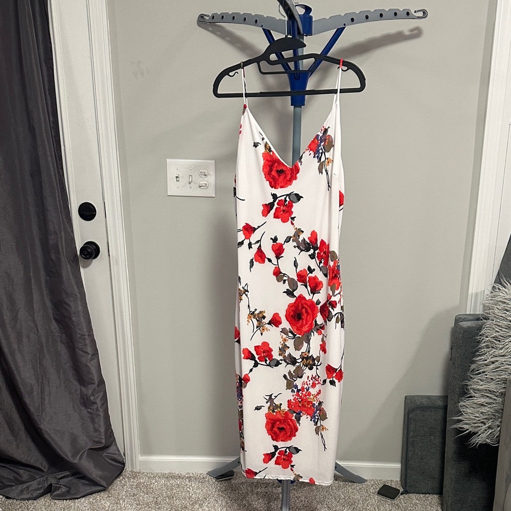 Fashion Nova Red Floral Midi Dress